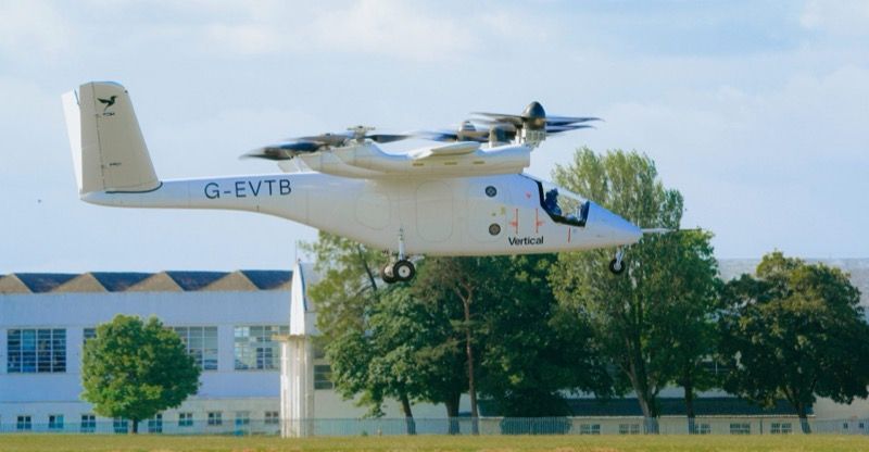 Vertical Aerospace full-scale eVTOL prototype during flight testing at Cotswold Airport