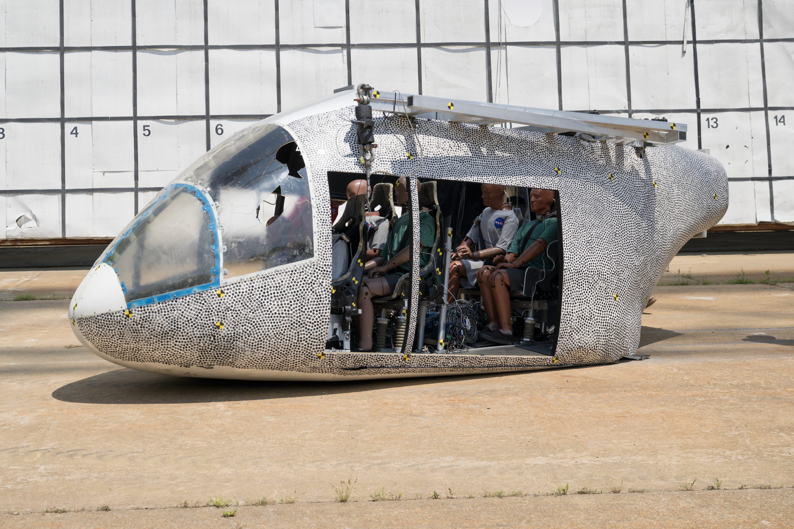 NASA eVTOL test article after impact testing at Langley Research Center