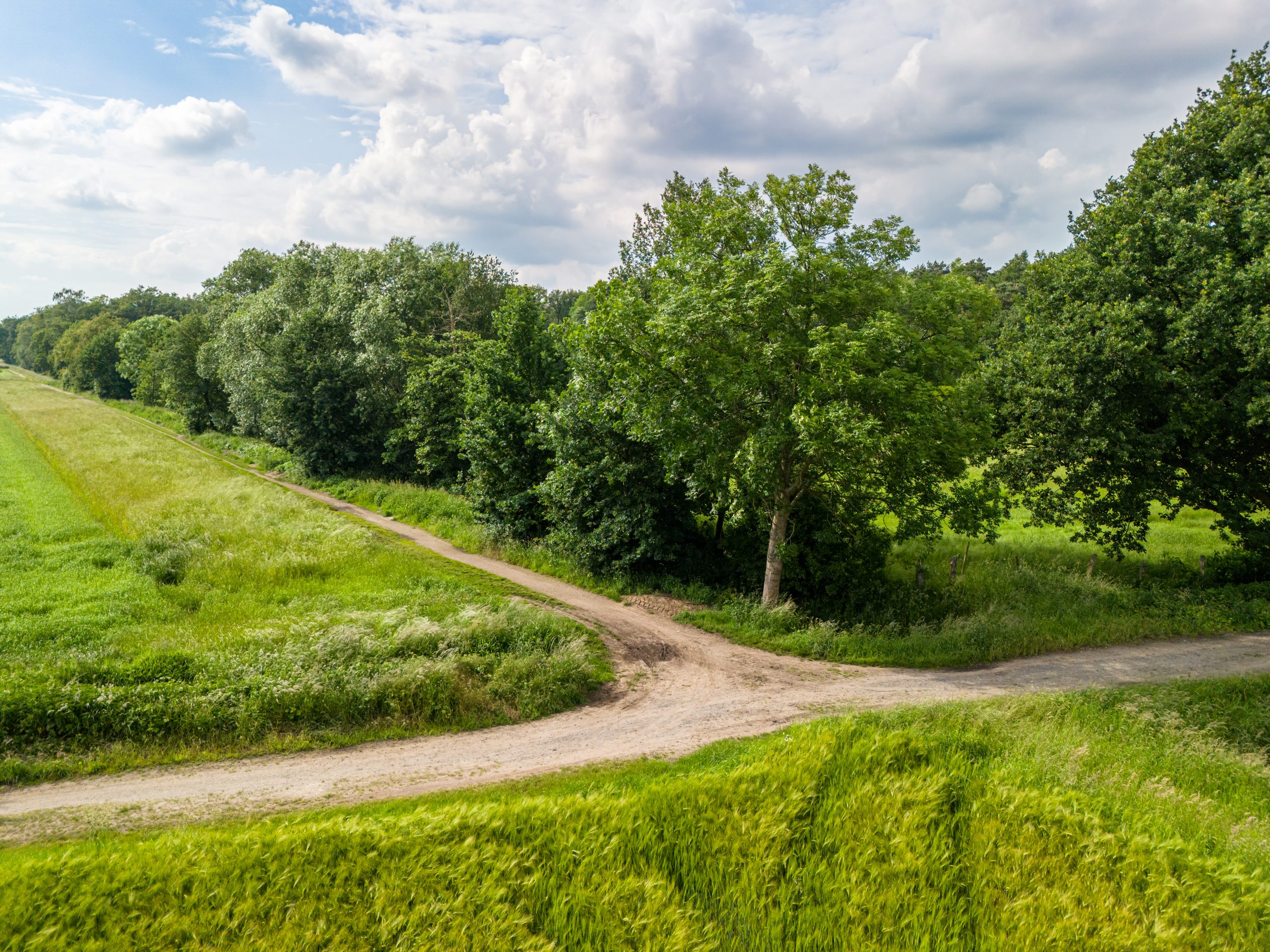 Aerial view of agricultural fields and rural roads