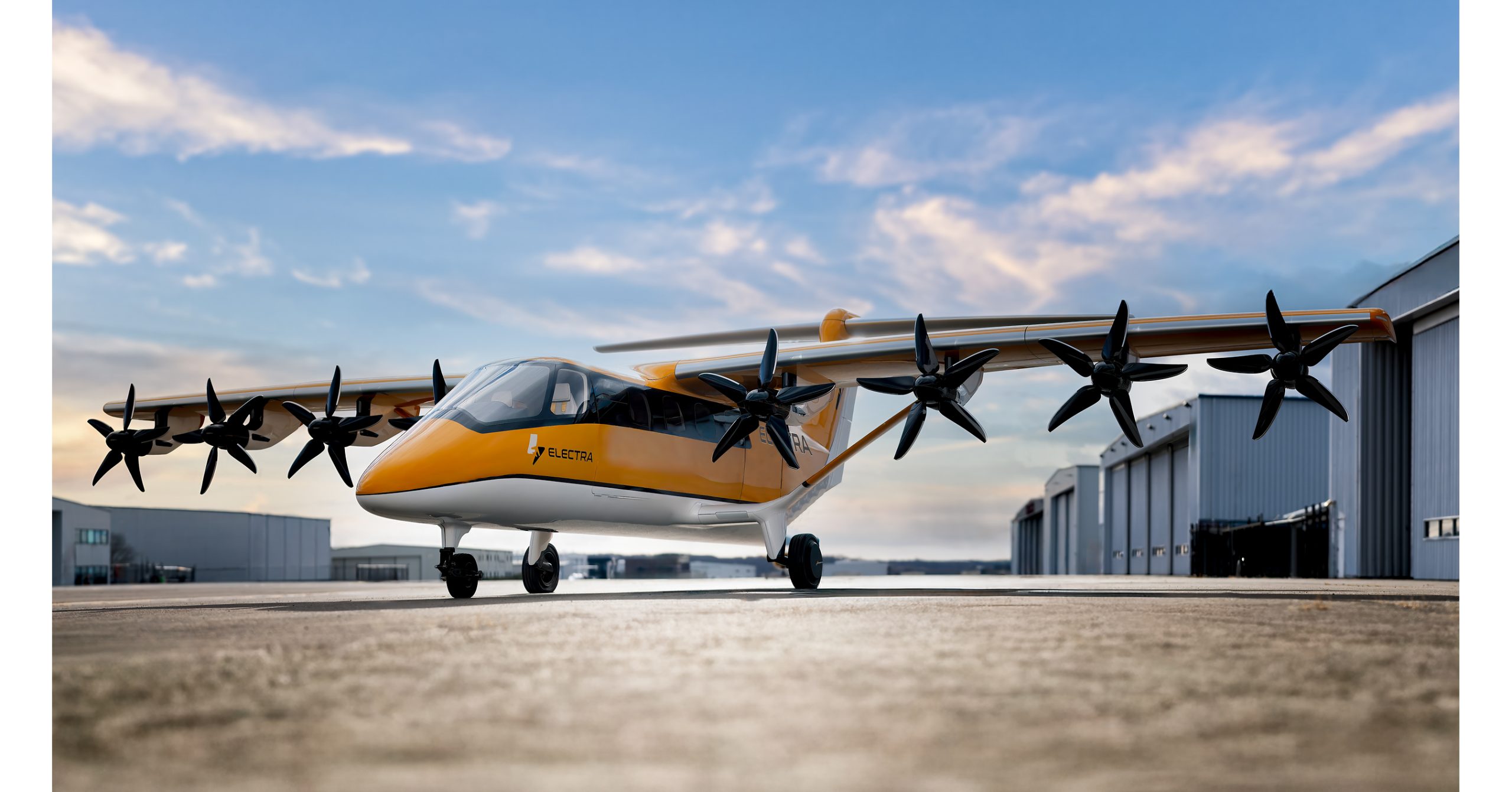 Electra EL9 Ultra Short aircraft configuration in front of a terminal